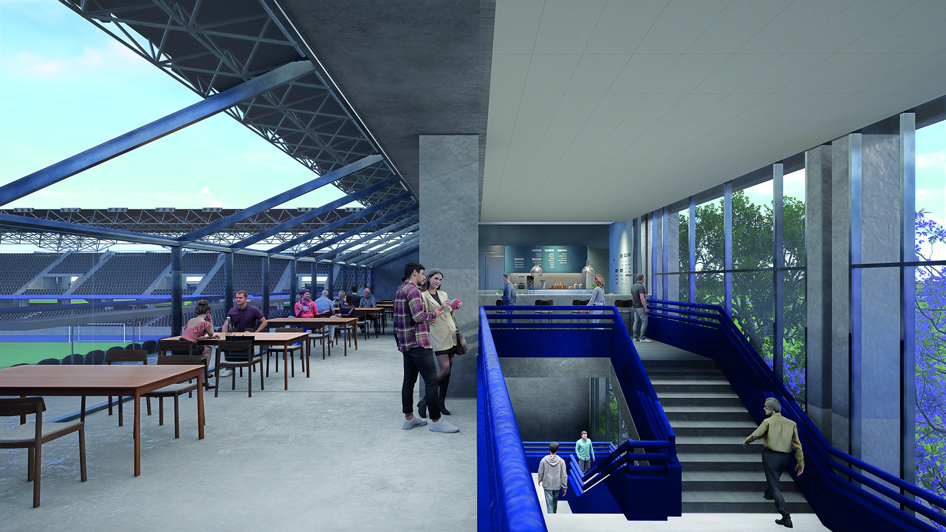 Salón social y circulaciones del estadio